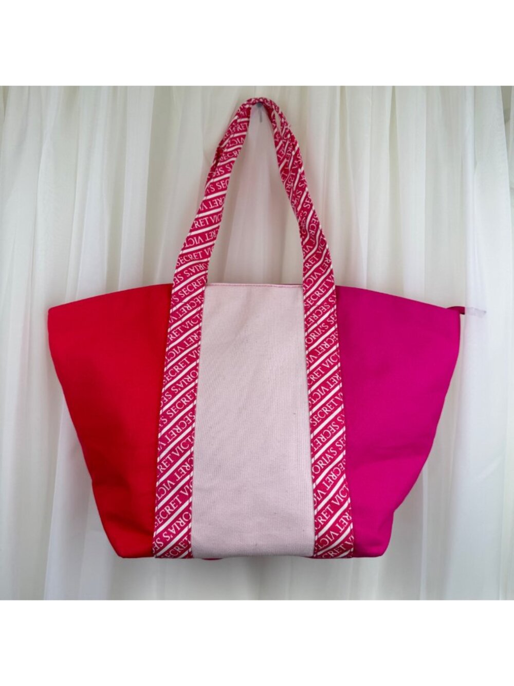 Victoria's Secret Pink Colorblock Canvas Logo Tote Weekender Bag Travel Overnigh